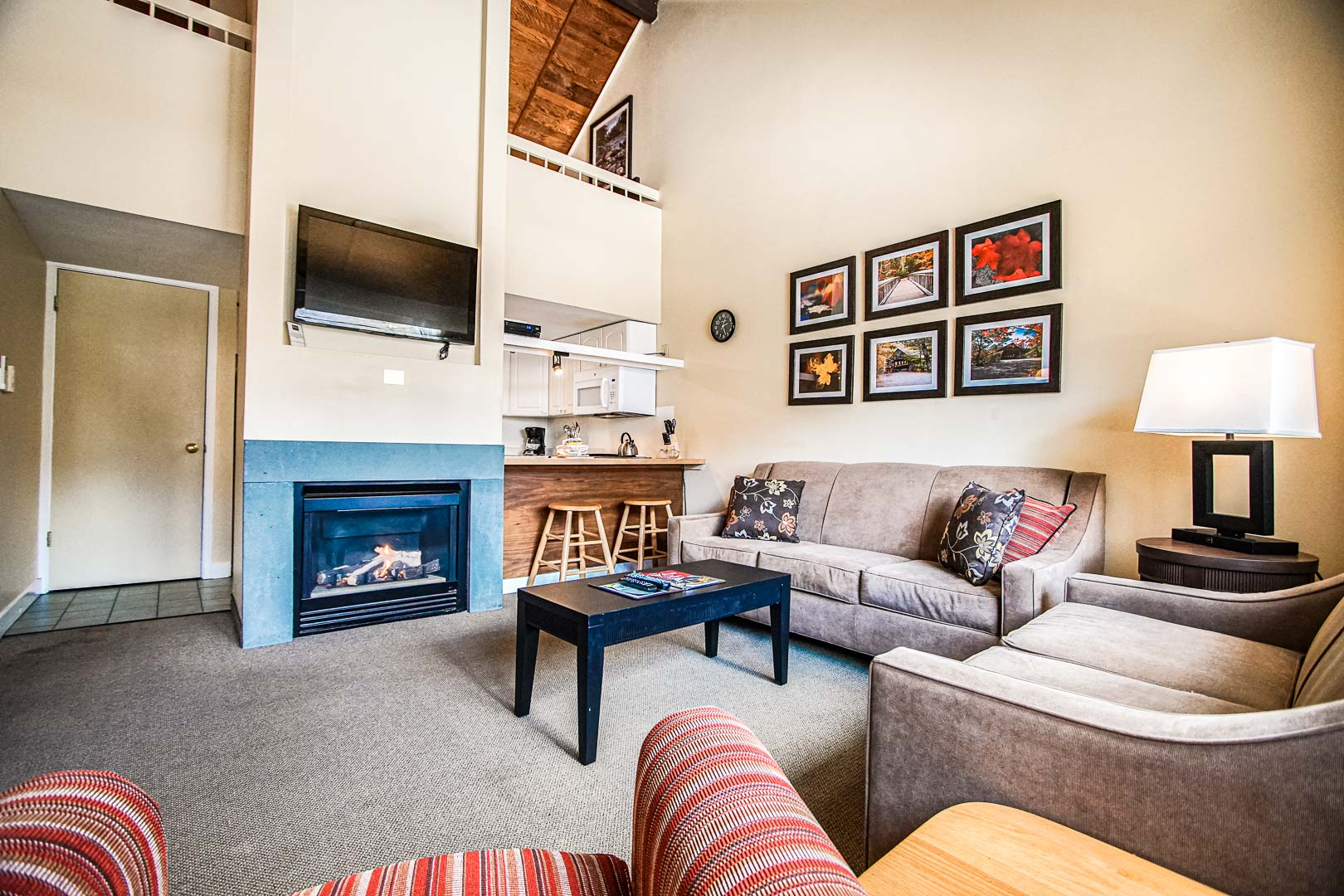 A spacious living room area at VRI's Village of Loon Mountain in New Hampshire.